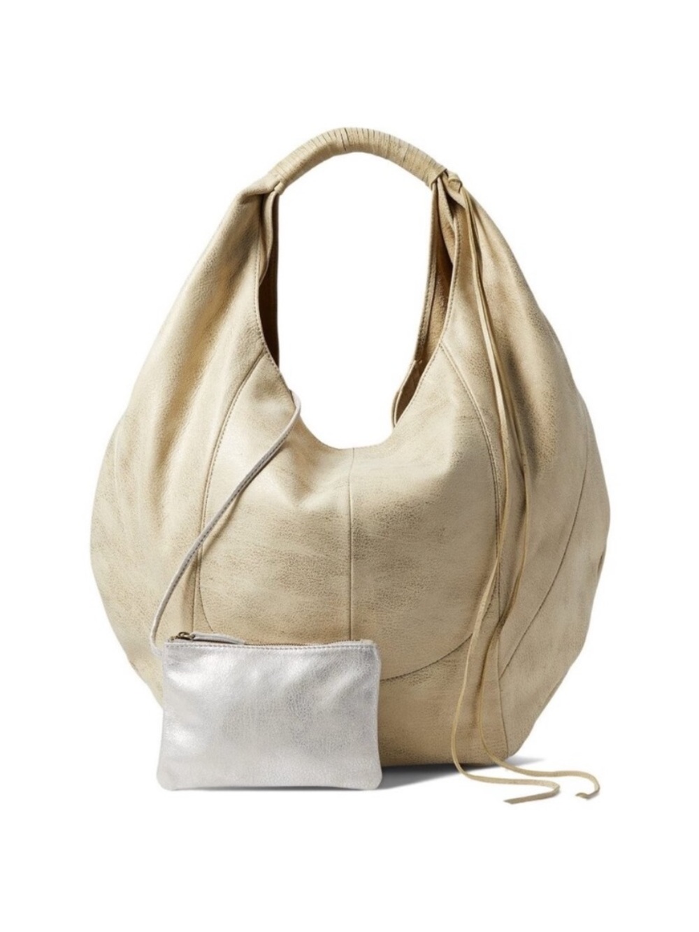 Beautiful NWOT large leather HOBO bag in subtle Champagne metallic color